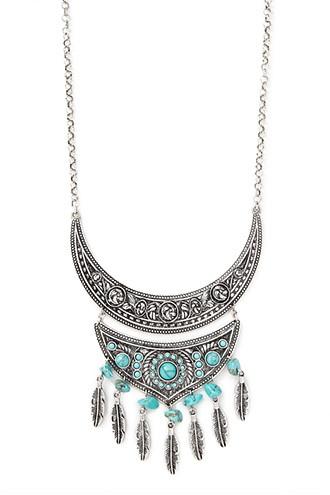 Forever21 Feather Faux Stone Necklace