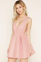 Forever21 Women's  Deep V-neck Pleated Mini Dress