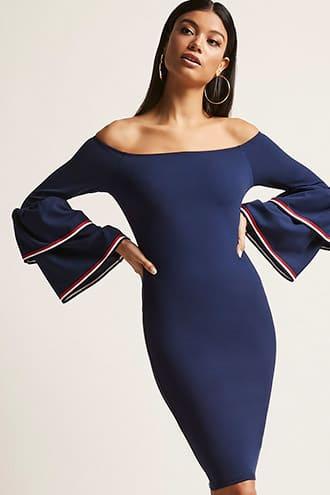 Forever21 Trumpet-sleeve Off-the-shoulder Dress