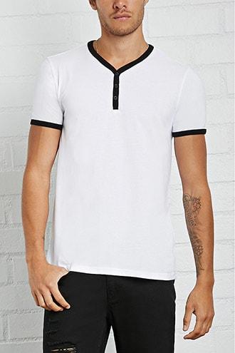 Forever21 Contrast-trimmed Henley Tee