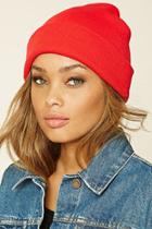 Forever21 Women's  Red Fold-over Knit Beanie