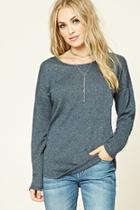 Love21 Women's  Blue & Black Contemporary Marled Knit Top