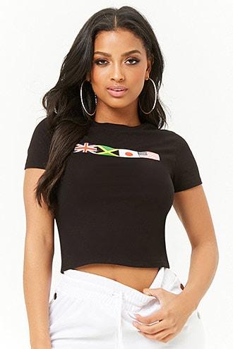 Forever21 Flag Graphic Cropped Tee