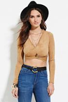 Forever21 Women's  Taupe Faux Suede Crop Top