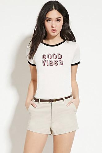Forever21 Women's  Khaki Belted Chino Shorts