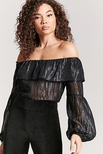 Forever21 Metallic Stripe Off-the-shoulder Top