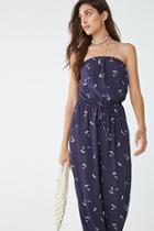 Forever21 Strapless Feather Print Jogger Jumpsuit