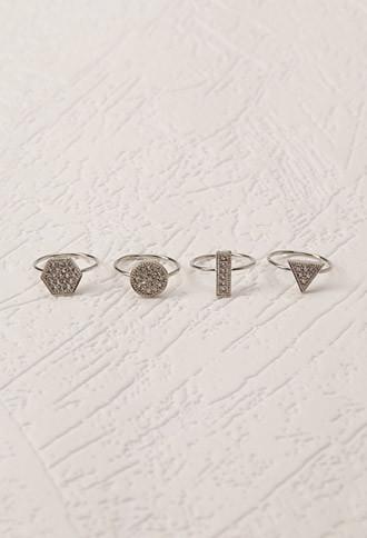 Forever21 Mixed Rhinestone Geo Ring Set (silver/clear)