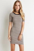 Forever21 Women's  Ribbed Stripe Bodycon Dress (taupe/black)
