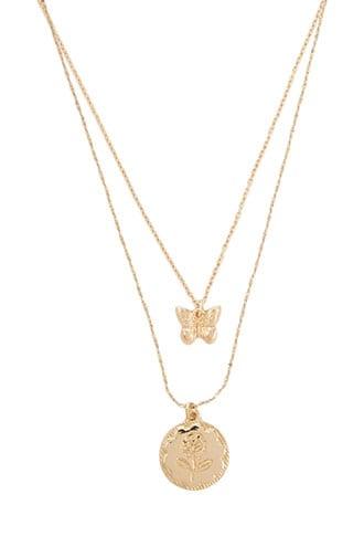 Forever21 Rose & Butterfly Pendant Necklace Set
