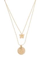 Forever21 Rose & Butterfly Pendant Necklace Set