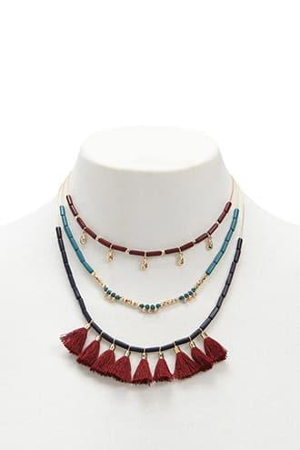 Forever21 Tasseled & Beaded Layer Necklace