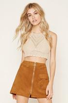 Forever21 Women's  Taupe Cropped Crochet Halter Top