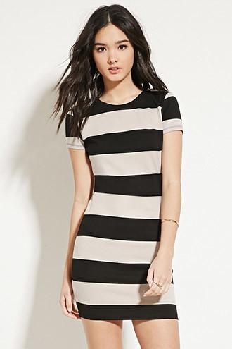 Forever21 Women's Black & Taupe Striped Bodycon Dress