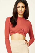 Forever21 Women's  Brick Twisted-front Crop Top