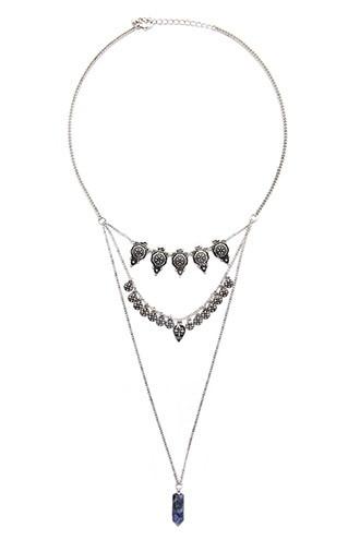Forever21 B.silver & Blue Faux Gem Layered Necklace