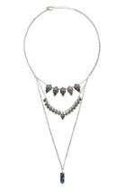 Forever21 B.silver & Blue Faux Gem Layered Necklace