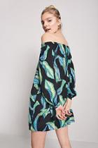 Forever21 Leaf Print Off-the-shoulder Dress