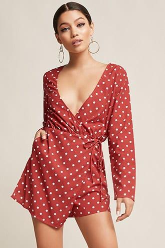 Forever21 Selfie Leslie Polka Dot Surplice Romper