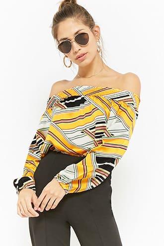 Forever21 Satin Geo Print Off-the-shoulder Top