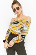 Forever21 Satin Geo Print Off-the-shoulder Top