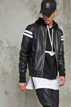 21 Men Men's  Black & White Faux Leather Bomber Jacket