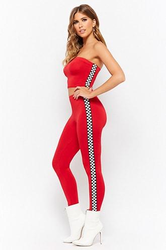 Forever21 Checkered Cropped Tube Top & Leggings Set