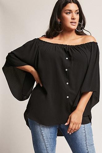 Forever21 Plus Size Button-front Off-the-shoulder Top