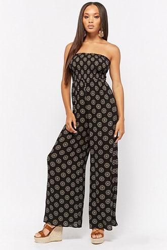 Forever21 Ornate Smocked Strapless Jumpsuit