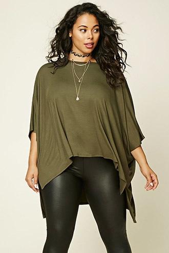 Forever21 Plus Women's  Olive Plus Size High-low Top