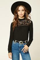 Forever21 Women's  Semi-sheer Lace-paneled Top