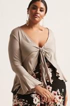 Forever21 Plus Size Knit Tie-front Ruffle-trim Top