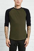 21 Men Men's  Olive & Black Cotton Baseball Tee