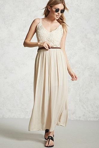 Forever21 Belted Crochet Maxi Dress