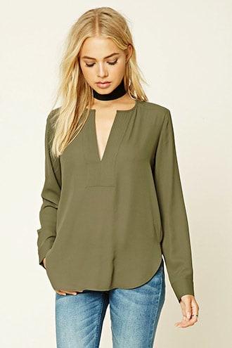 Forever21 Pleated Split-neck Blouse