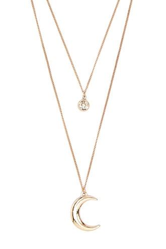 Forever21 Gold & Clear Layered Moon Pendant Necklace