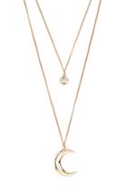 Forever21 Gold & Clear Layered Moon Pendant Necklace