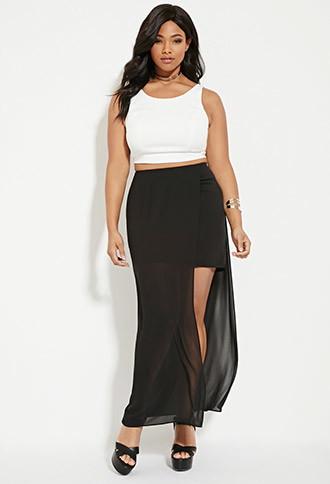 Forever21 Plus Women's  Plus Size Mesh Overlay Midi Skirt