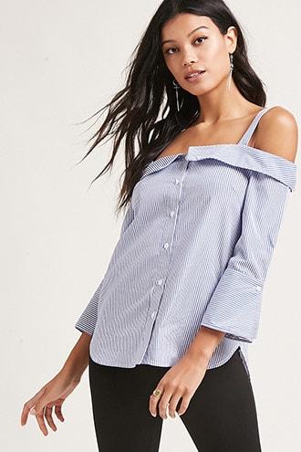 Forever21 Open-shoulder Stripe Shirt