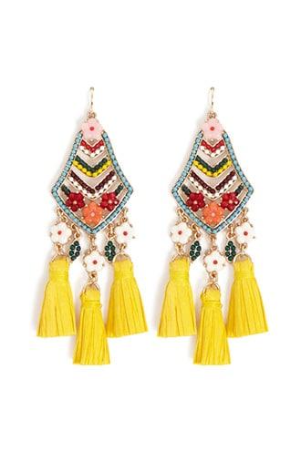 Forever21 Beaded Floral & Tassel Drop Earrings
