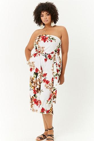 Forever21 Plus Size Strapless Floral Jumpsuit