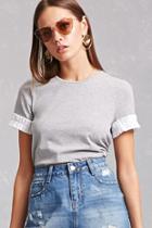 Forever21 Pleated-cuff Marled Tee