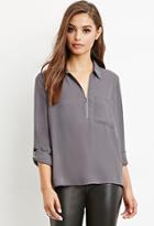 Forever21 Women's  Zip-front Pocket Shirt (dark Grey)