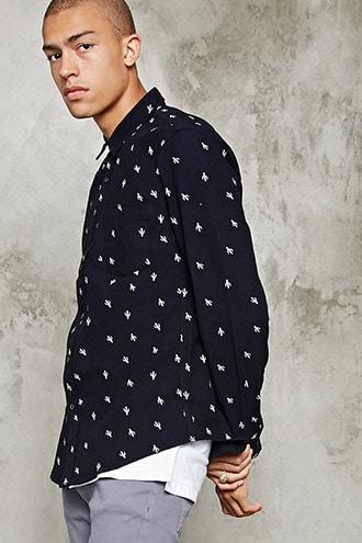 Forever21 Slim-fit Cactus Print Shirt