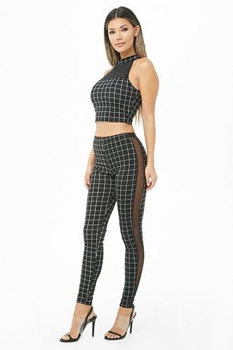 Forever21 Grid Print Crop Top & Leggings Set