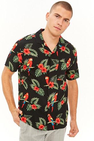 Forever21 Tropical Floral & Parrot Print Shirt