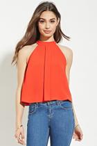 Forever21 Women's  Red High-neck Pleated Top