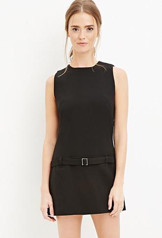 Forever21 Women's  Belted Drop-waist Dress (black)