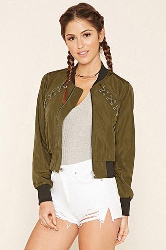 Forever21 Women's  Olive Crisscross-front Bomber Jacket