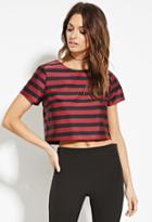 Love21 Women's  Contemporary Boxy Sheeny Stripe Top